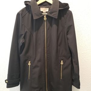 Michael Kors Womens Black Long Sleeve Zip Pockets Parka Hooded Jacket Size L